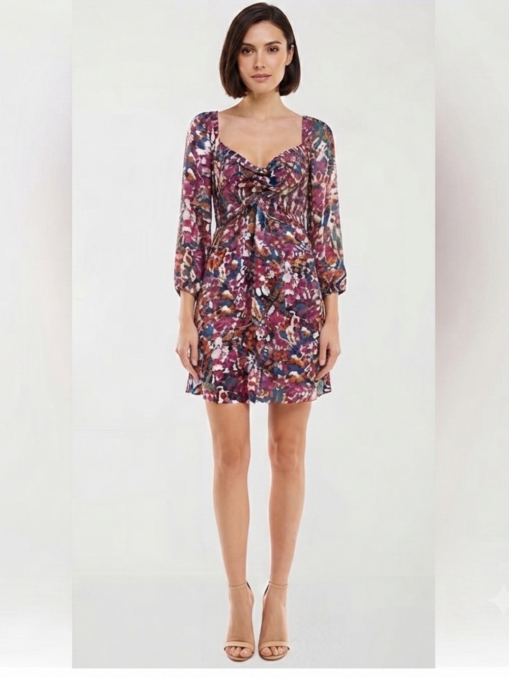 B. Smart Womens Long Sleeve Floral Fit + Flare Dress Juniors